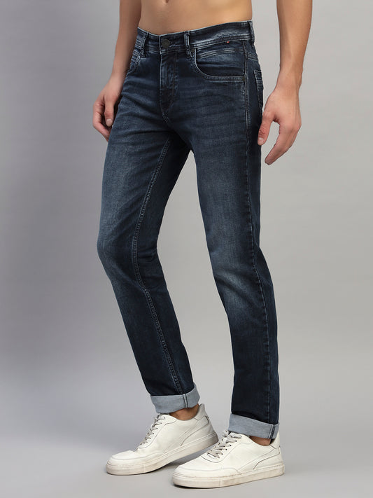 Denim Jeans for Men l Breathable & Soft with Color Fastness Ultra Narrow Fit Cotton Fabric Solid Pattern Button Closure
