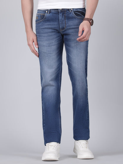 Denim Jeans for Men l Breathable & Soft with Color Fastness Ultra Narrow Fit Cotton Fabric Solid Pattern Button Closure
