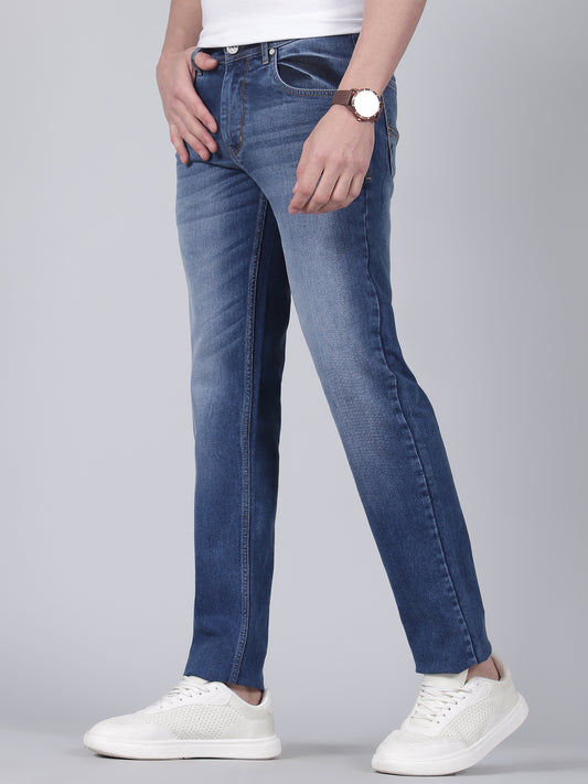 Denim Jeans for Men l Breathable & Soft with Color Fastness Ultra Narrow Fit Cotton Fabric Solid Pattern Button Closure