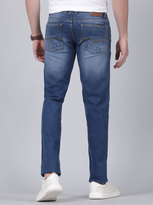 Denim Jeans for Men l Breathable & Soft with Color Fastness Ultra Narrow Fit Cotton Fabric Solid Pattern Button Closure