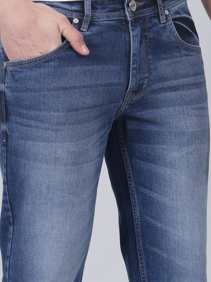 Denim Jeans for Men l Breathable & Soft with Color Fastness Ultra Narrow Fit Cotton Fabric Solid Pattern Button Closure