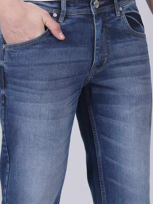 Denim Jeans for Men l Breathable & Soft with Color Fastness Ultra Narrow Fit Cotton Fabric Solid Pattern Button Closure