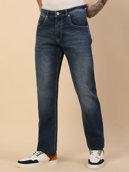 Denim Jeans for Men | Breathable & Soft with Color Fastness Straight Fit Poly Cotton Fabric Solid Pattern Button Closure