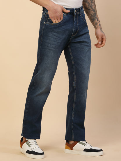 Denim Jeans for Men | Breathable & Soft with Color Fastness Straight Fit Poly Cotton Fabric Solid Pattern Button Closure