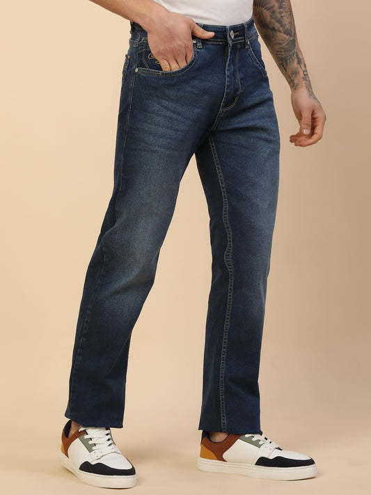 Denim Jeans for Men | Breathable & Soft with Color Fastness Straight Fit Poly Cotton Fabric Solid Pattern Button Closure