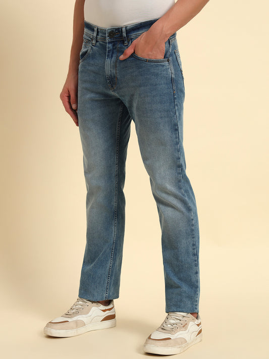 Denim Jeans for Men l Breathable & Soft with Color Fastness Straight Fit Cotton Fabric Solid Pattern Button Closure