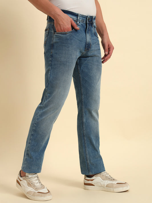 Denim Jeans for Men l Breathable & Soft with Color Fastness Straight Fit Cotton Fabric Solid Pattern Button Closure