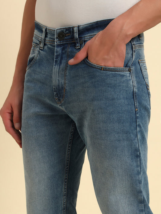 Denim Jeans for Men l Breathable & Soft with Color Fastness Straight Fit Cotton Fabric Solid Pattern Button Closure