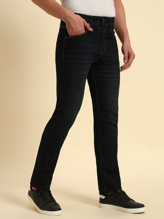 Denim Jeans for Men l Breathable & Soft with Color Fastness Straight Fit Cotton Fabric Solid Pattern Button Closure