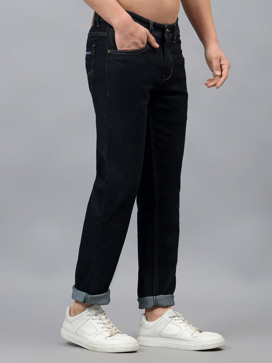 Denim Jeans for Men l Breathable & Soft with Color Fastness Ultra Narrow Fit Cotton Fabric Solid Pattern Button Closure