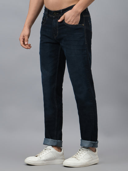 Denim Jeans for Men l Breathable & Soft with Color Fastness Ultra Narrow Fit Cotton Fabric Solid Pattern Button Closure