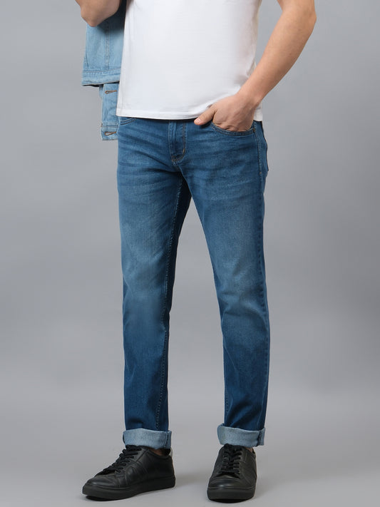 Denim Jeans for Men l Breathable & Soft with Color Fastness Ultra Narrow Fit Cotton Fabric Solid Pattern Button Closure