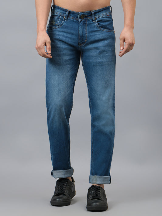 Denim Jeans for Men l Breathable & Soft with Color Fastness Ultra Narrow Fit Cotton Fabric Solid Pattern Button Closure