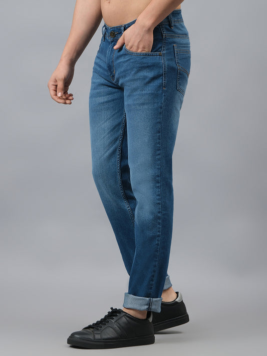 Denim Jeans for Men l Breathable & Soft with Color Fastness Ultra Narrow Fit Cotton Fabric Solid Pattern Button Closure