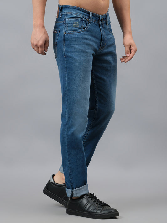 Denim Jeans for Men l Breathable & Soft with Color Fastness Ultra Narrow Fit Cotton Fabric Solid Pattern Button Closure