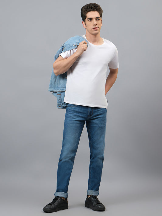 Denim Jeans for Men l Breathable & Soft with Color Fastness Ultra Narrow Fit Cotton Fabric Solid Pattern Button Closure