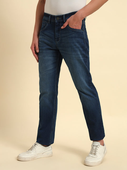 Denim Jeans for Men l Breathable & Soft with Color Fastness Straight Fit Cotton Fabric Solid Pattern Button Closure