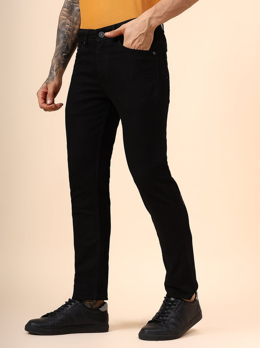 Denim Jeans for Men l Breathable & Soft with Color Fastness Ultra Narrow Fit Cotton Fabric Solid Pattern Button Closure