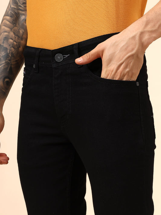 Denim Jeans for Men l Breathable & Soft with Color Fastness Ultra Narrow Fit Cotton Fabric Solid Pattern Button Closure