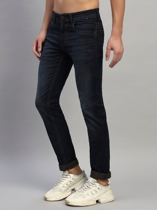 Denim Jeans for Men l Breathable & Soft with Color Fastness Ultra Narrow Fit Cotton Fabric Solid Pattern Button Closure