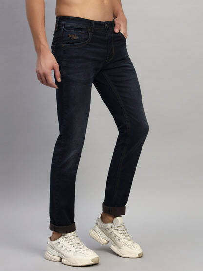 Denim Jeans for Men l Breathable & Soft with Color Fastness Ultra Narrow Fit Cotton Fabric Solid Pattern Button Closure