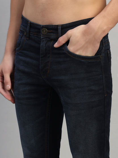 Denim Jeans for Men l Breathable & Soft with Color Fastness Ultra Narrow Fit Cotton Fabric Solid Pattern Button Closure