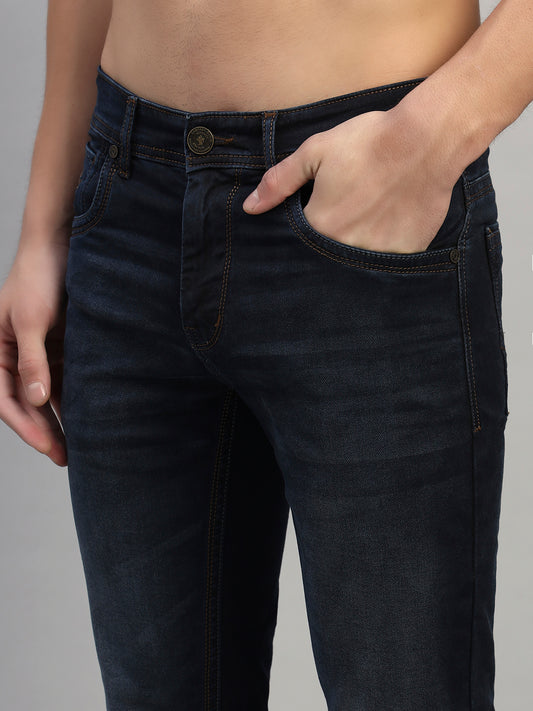 Denim Jeans for Men l Breathable & Soft with Color Fastness Ultra Narrow Fit Cotton Fabric Solid Pattern Button Closure