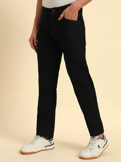 Denim Jeans for Men l Breathable & Soft with Color Fastness Straight Fit Cotton Fabric Solid Pattern Button Closure