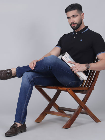 Denim Jeans for Men l Breathable & Soft with Color Fastness Ultra Narrow Fit Cotton Fabric Solid Pattern Button Closure