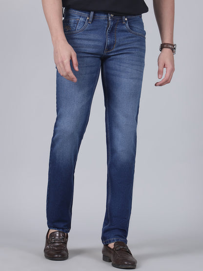 Denim Jeans for Men l Breathable & Soft with Color Fastness Ultra Narrow Fit Cotton Fabric Solid Pattern Button Closure