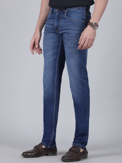 Denim Jeans for Men l Breathable & Soft with Color Fastness Ultra Narrow Fit Cotton Fabric Solid Pattern Button Closure