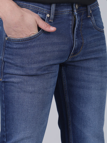 Denim Jeans for Men l Breathable & Soft with Color Fastness Ultra Narrow Fit Cotton Fabric Solid Pattern Button Closure