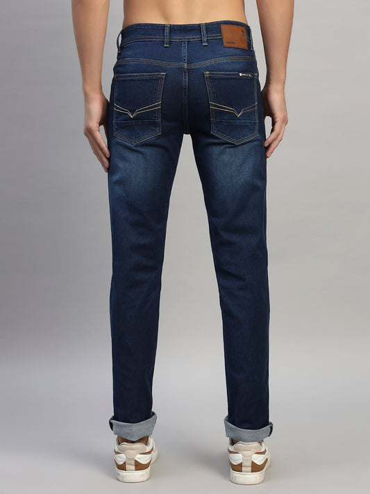 Denim Jeans for Men l Breathable & Soft with Color Fastness Ultra Narrow Fit Cotton Fabric Solid Pattern Button Closure