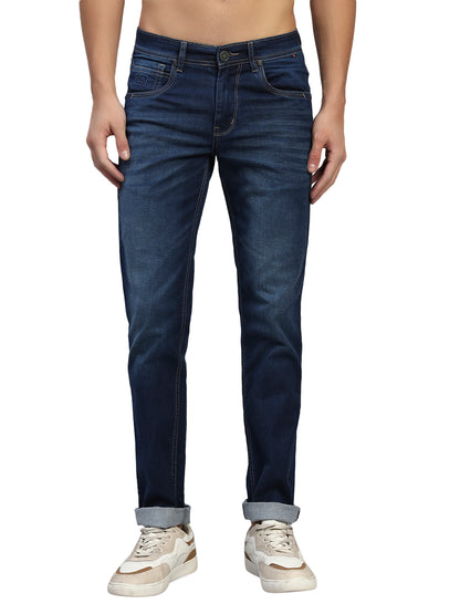 Denim Jeans for Men l Breathable & Soft with Color Fastness Ultra Narrow Fit Cotton Fabric Solid Pattern Button Closure