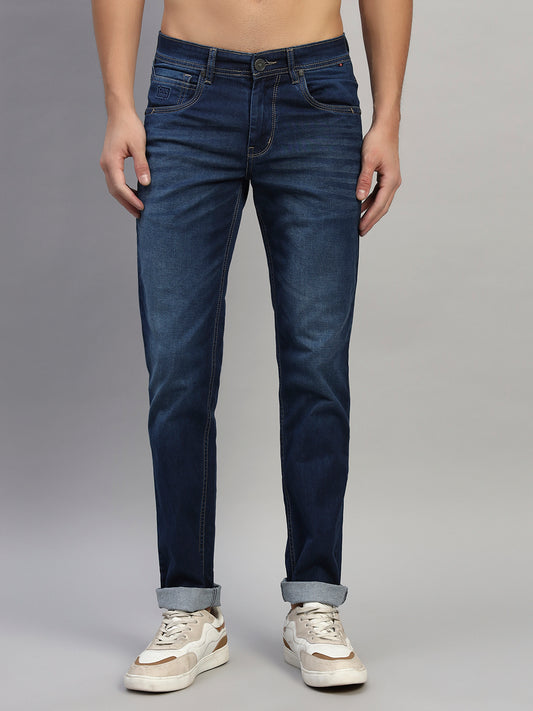 Denim Jeans for Men l Breathable & Soft with Color Fastness Ultra Narrow Fit Cotton Fabric Solid Pattern Button Closure