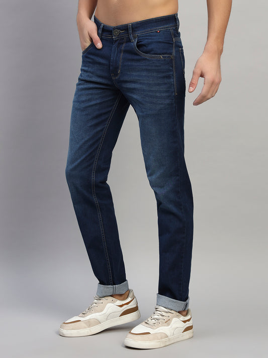 Denim Jeans for Men l Breathable & Soft with Color Fastness Ultra Narrow Fit Cotton Fabric Solid Pattern Button Closure