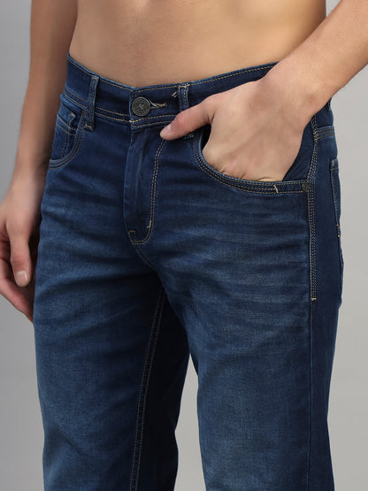 Denim Jeans for Men l Breathable & Soft with Color Fastness Ultra Narrow Fit Cotton Fabric Solid Pattern Button Closure