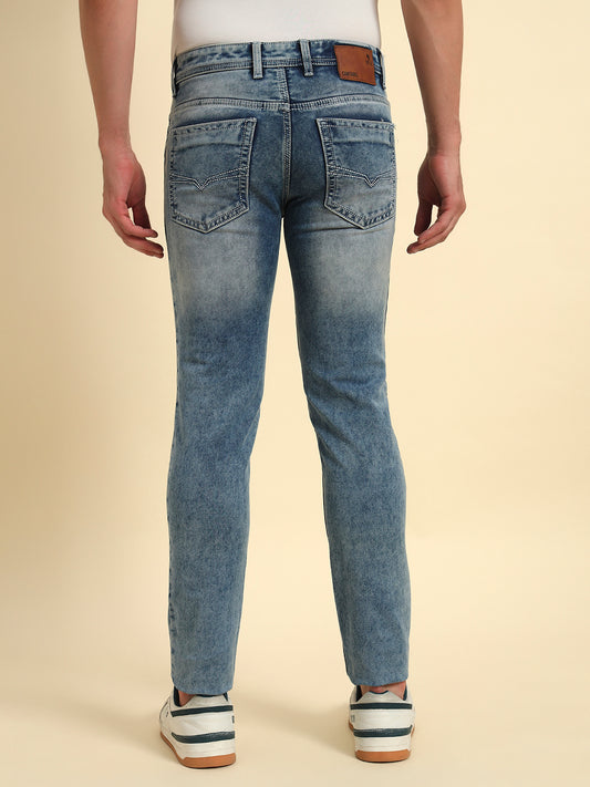 Denim Jeans for Men l Breathable & Soft with Color Fastness Ultra Narrow Fit Cotton Fabric Solid Pattern Button Closure