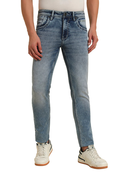 Denim Jeans for Men l Breathable & Soft with Color Fastness Ultra Narrow Fit Cotton Fabric Solid Pattern Button Closure