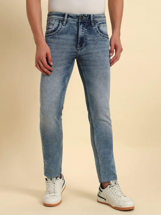 Denim Jeans for Men l Breathable & Soft with Color Fastness Ultra Narrow Fit Cotton Fabric Solid Pattern Button Closure