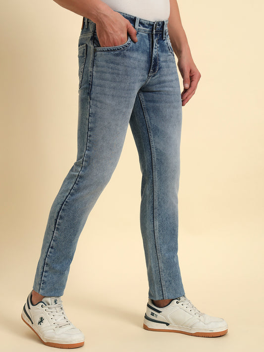 Denim Jeans for Men l Breathable & Soft with Color Fastness Ultra Narrow Fit Cotton Fabric Solid Pattern Button Closure