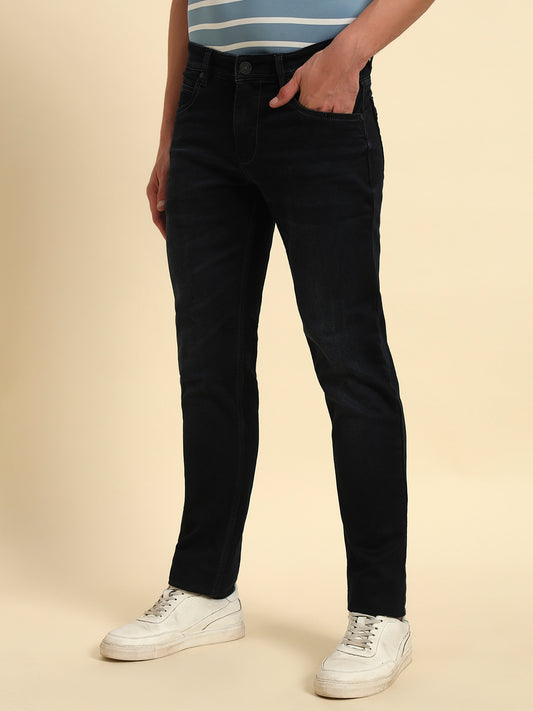 Denim Jeans for Men l Breathable & Soft with Color Fastness Ultra Narrow Fit Cotton Fabric Solid Pattern Button Closure