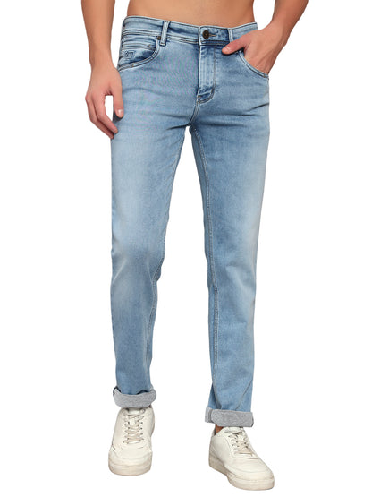 Denim Jeans for Men l Breathable & Soft with Color Fastness Ultra Narrow Fit Cotton Fabric Solid Pattern Button Closure