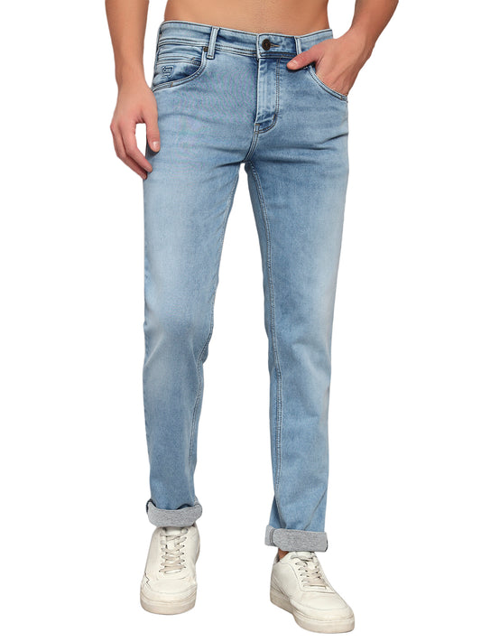 Denim Jeans for Men l Breathable & Soft with Color Fastness Ultra Narrow Fit Cotton Fabric Solid Pattern Button Closure