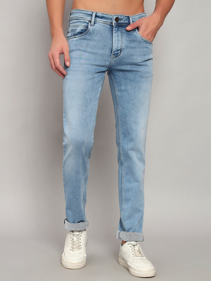 Denim Jeans for Men l Breathable & Soft with Color Fastness Ultra Narrow Fit Cotton Fabric Solid Pattern Button Closure