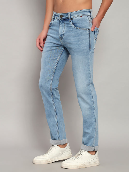 Denim Jeans for Men l Breathable & Soft with Color Fastness Ultra Narrow Fit Cotton Fabric Solid Pattern Button Closure