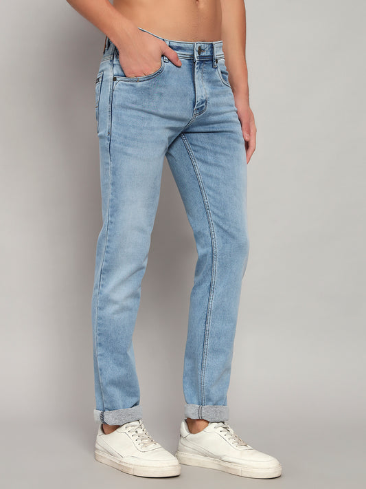 Denim Jeans for Men l Breathable & Soft with Color Fastness Ultra Narrow Fit Cotton Fabric Solid Pattern Button Closure