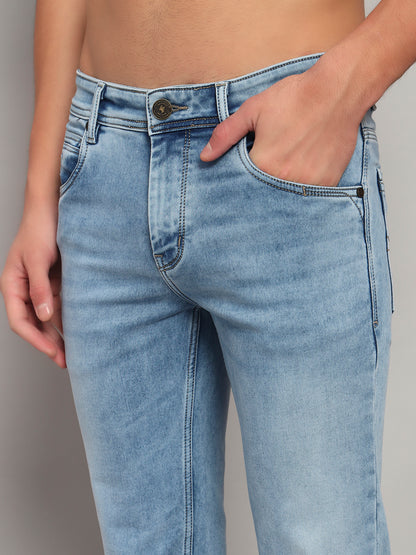 Denim Jeans for Men l Breathable & Soft with Color Fastness Ultra Narrow Fit Cotton Fabric Solid Pattern Button Closure