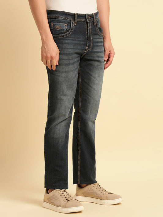 Denim Jeans for Men | Breathable & Soft with Color Fastness Straight Fit Cotton Fabric Solid Pattern Button Closure