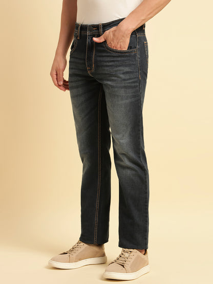 Denim Jeans for Men | Breathable & Soft with Color Fastness Straight Fit Cotton Fabric Solid Pattern Button Closure
